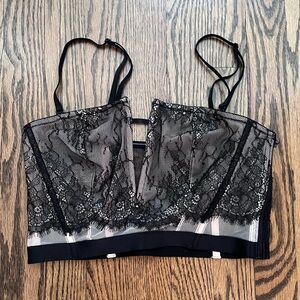 Victoria's Secret Very Sexy Black Lace & Nude Mesh Plunge Bustier Corset Bra Top